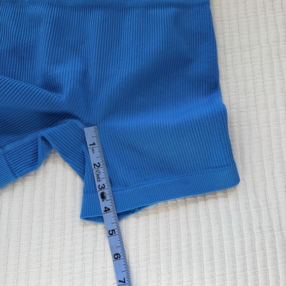 Women's Workout Yoga Vibrant Blue High Waisted Seamless Ribbed Biker Shorts S - Picture 7 of 7